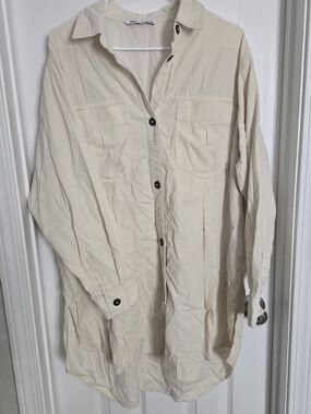 Zara Men Cream Button-Up Long Sleeve Shirt Size M,L  **